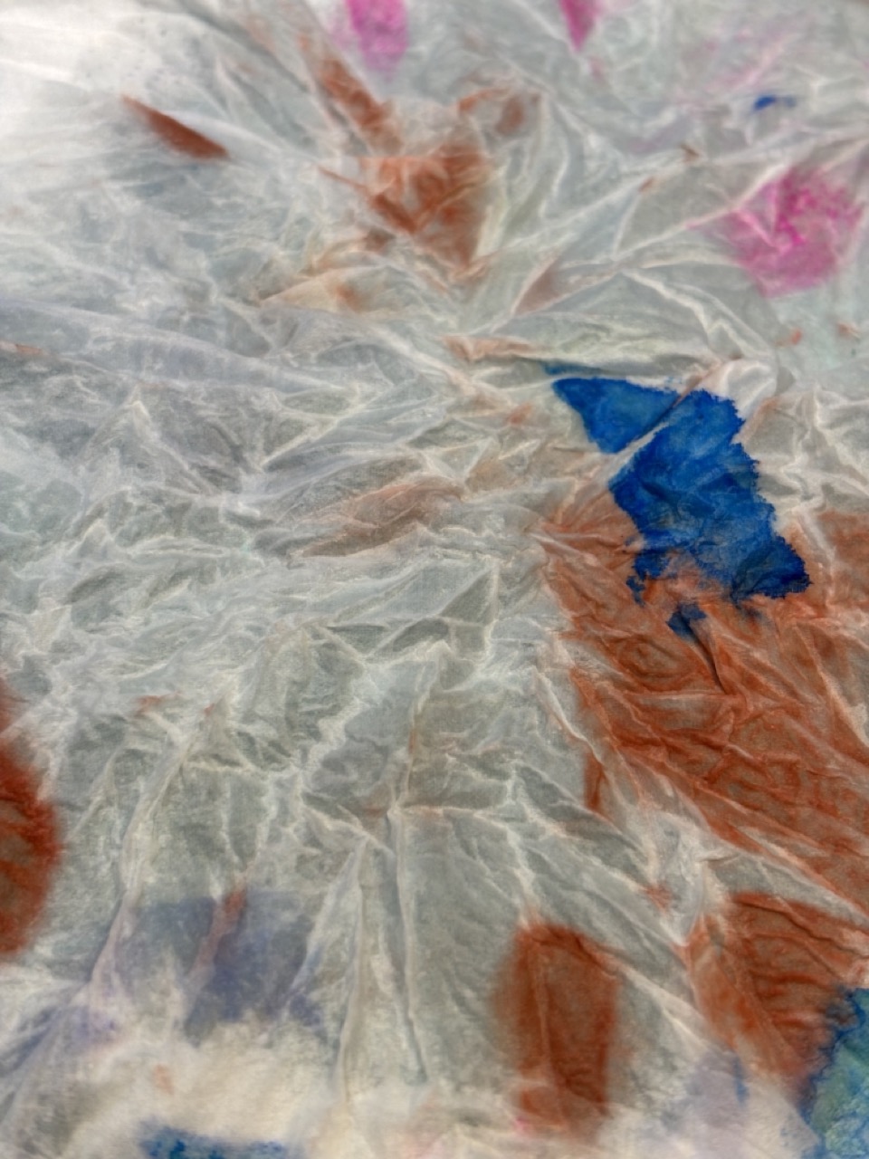 Studio work in progress, ink stained tissue paper